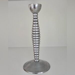 Vintage Metalworks by International Aluminum Candle Holder | Ribbed Stem Modern